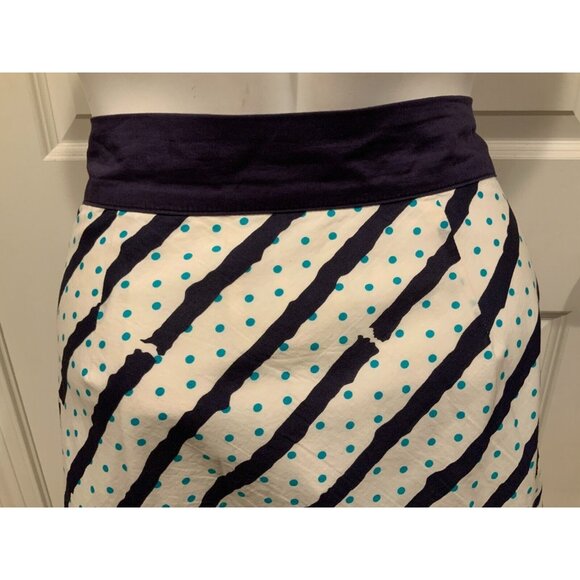 Edme & Esyllte Anthropologie Blue & White Striped Polka Dot A-Line Skirt, Size 6 - Picture 6 of 7